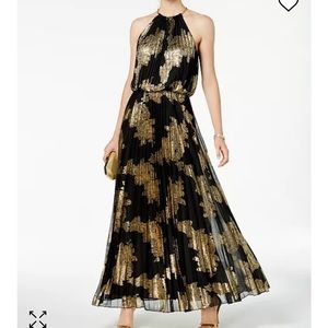 Msk Metallic-Print Pleated Blouson Gown